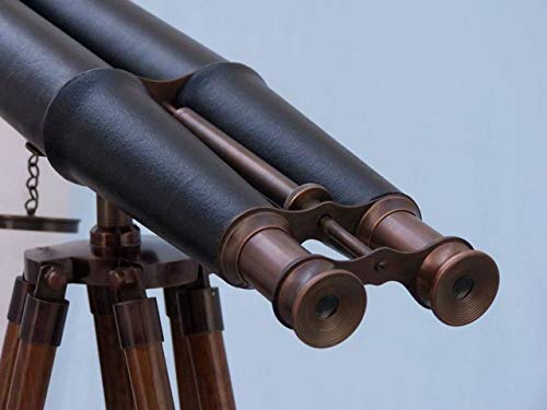 Hampton Nautical 62" Floor Standing Admirals Telescope with Leather Binoculars White