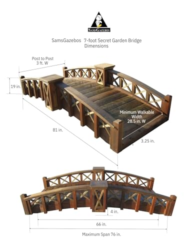 SamsGazebos Secret Garden Bridge with Half-Halved Lattice Rails 7 ft Brown