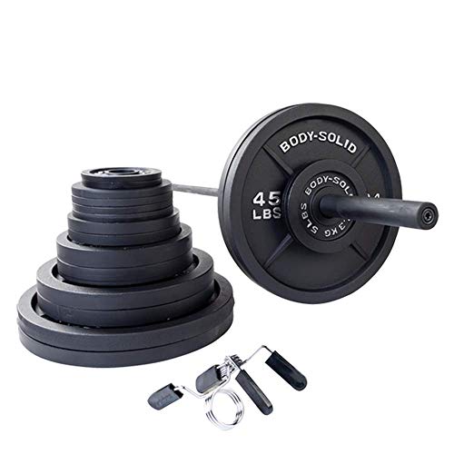 Body-Solid (OSB455) Olympic Weight Plate Set with Bar Black