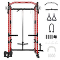 Flarhetoric Power Cage 2000 Lbs Home Gym Squat Rack with Cable Cross-Over & LAT Pull Down Black and Red