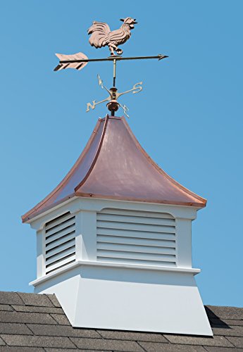 Accentua Olympia Cupola with Rooster Weathervane 24 in. Square 54 in. High White With Copper Roof