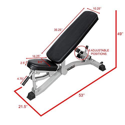 Valor Fitness Adjustable Weight Bench for Flat/Incline Bench Press with Wheels Black