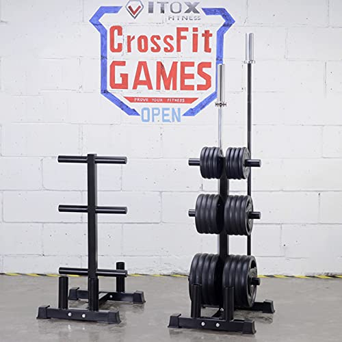 VEITEOX FTY Weight Plate Tree Rack with Barbell Bar Holder, Vertical Olympic Bumper Plates and Bar Storage Stand (Color: No Wheels)