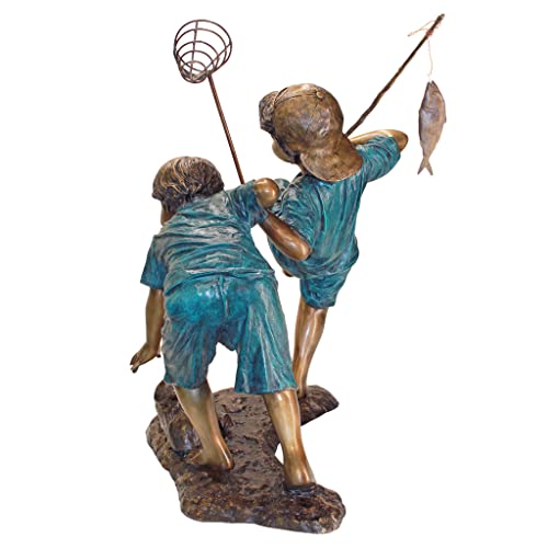 Design Toscano Double Trouble Fishing Boys Cast Bronze Garden Statue Two Tone Bronze & Verdigris