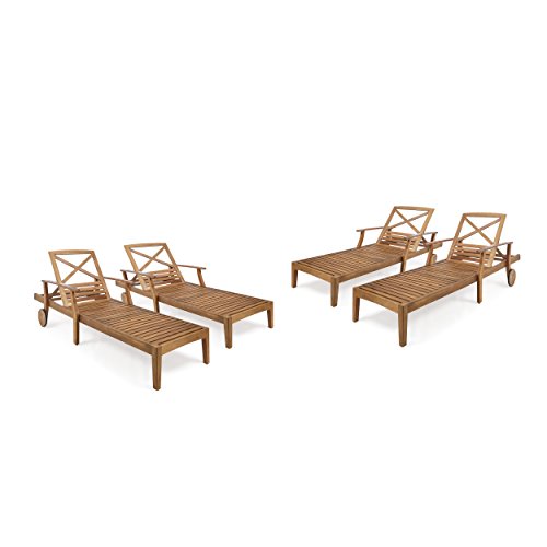 Christopher Knight Home Perla Outdoor Acacia Wood Adjustable Chaise Lounge Set of 4 Teak