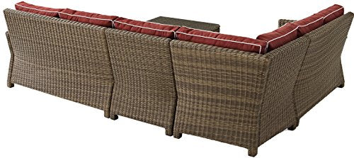 Crosley Furniture Bradenton 5-Piece Outdoor Sectional Sofa Set Brown with Sangria Cushions