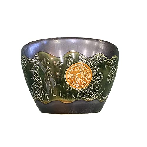 Orientliving Chinese Dark Gray Black Ceramic Motif Pattern Accent Pot Planter Black