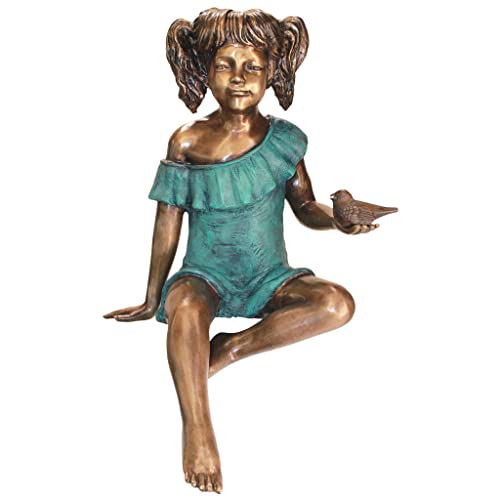 Design Toscano Bridgette with Bird Cast Bronze Garden Statue Two Tone Bronze & Verdigris