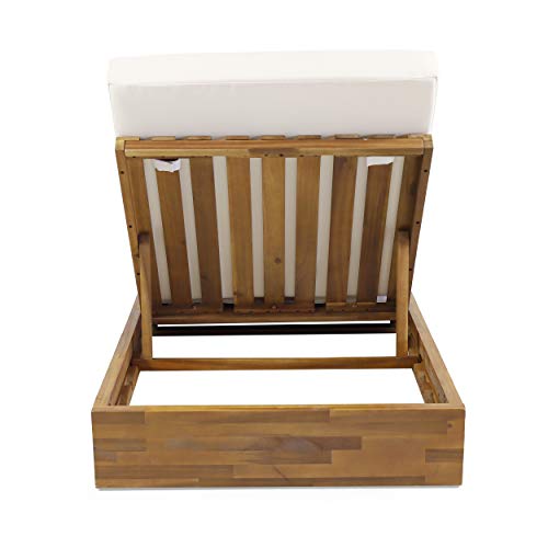 Christopher Knight Home Abraham Outdoor Acacia Wood Chaise Lounge Set of 2 Teak Finish + Cream