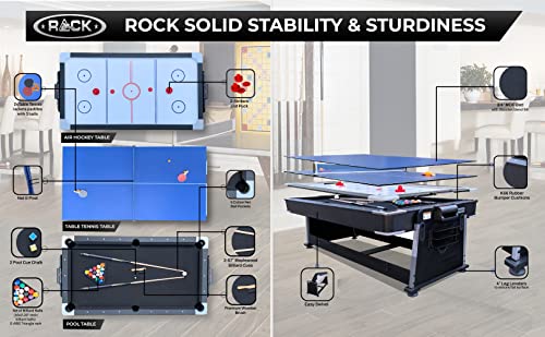 RACK Triad 7-Foot 3-in-1 Multi Game Swivel Billiard/Pool Table Black