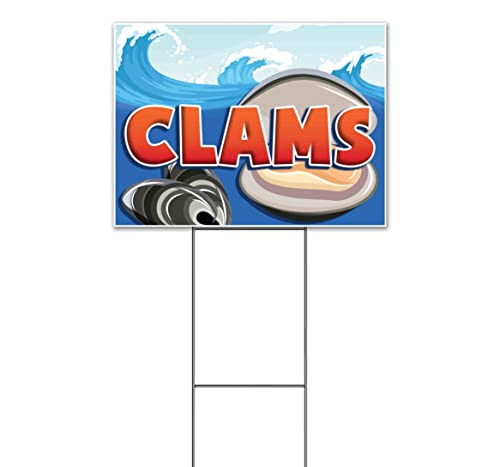 TampaPrinting Clams Yard Sign 18" x 24" with Metal Stake