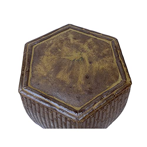 Orientliving Chinese Hexagon Bamboo Theme Ceramic Garden Stool Brown