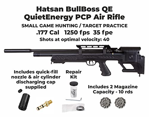Wearable4U Hatsan BullBoss QE .177 Cal Air Rifle Bundle with Scope, Targets, Pellets & Hard Case