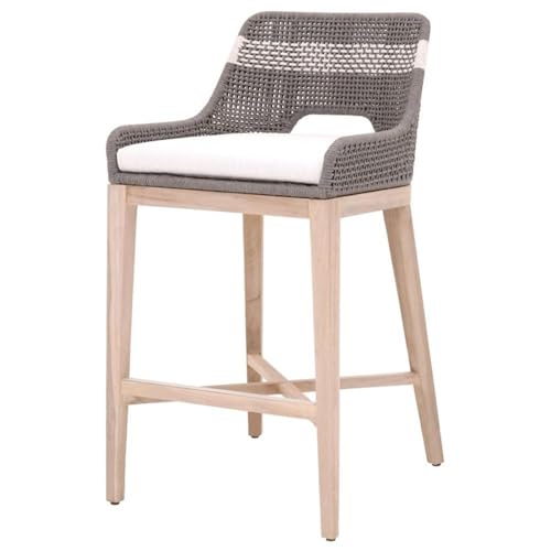 Home Square 2 Piece Outdoor Upholstered Rope Barstool Set Dove Gray Teak