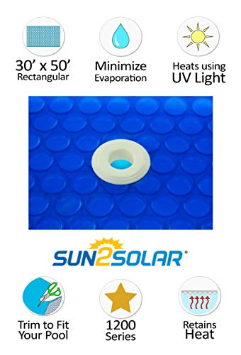Sun2Solar Blue Rectangle Solar Cover 30x50 ft 1200 Series with Grommets Bundle