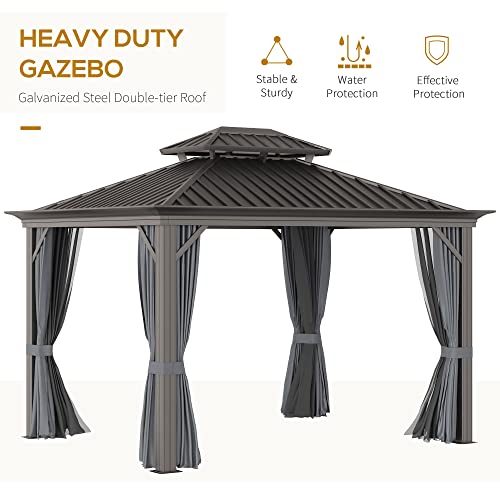 Outsunny 10' x 12' Hardtop Gazebo with Curtains and Netting Charcoal Gray