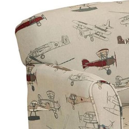 Benzara 32-Inch Kids Sofa Vintage Airplane Print Beige/Black/Multicolor