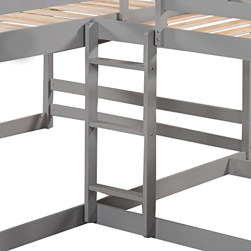 Jintop L-Shaped Bunk Bed with Slide & Ladder Grey