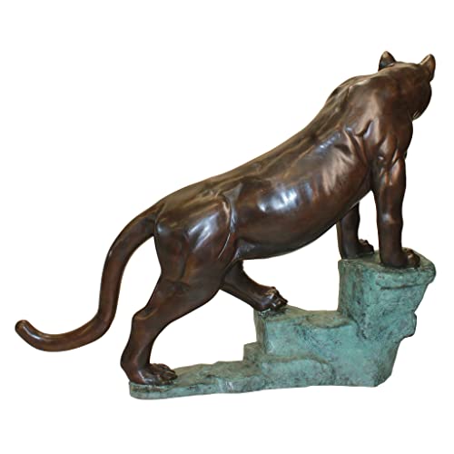 Design Toscano Cougar on a Rock Cast Bronze Garden Statue Two Tone Bronze & Verdigris