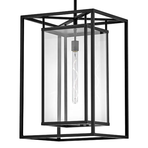 Hinkley Max Extra Large Outdoor Hanging Lantern - Estate Series, 1-Light Transitional, Clear Glass, Aluminum - Black