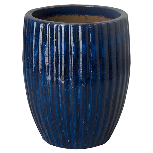 Emissary 21" Blue Stoneware Round Planter