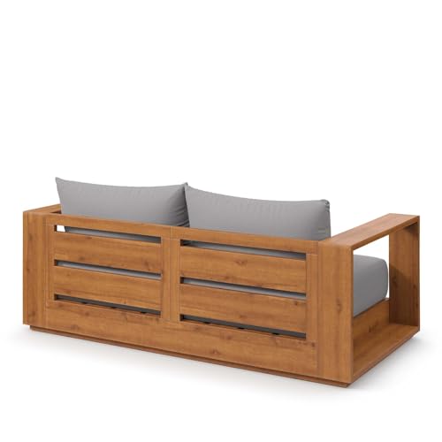 Modway Tahoe Acacia Wood Outdoor Patio Loveseat Natural Light Gray