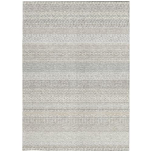 HomeRoots 10' x 14' Ivory Striped Washable Non-Skid Indoor Outdoor Area Rug Ivory