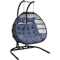Sunnydaze Liza Egg Chair Loveseat Black Wicker Frame with Gray Cushions