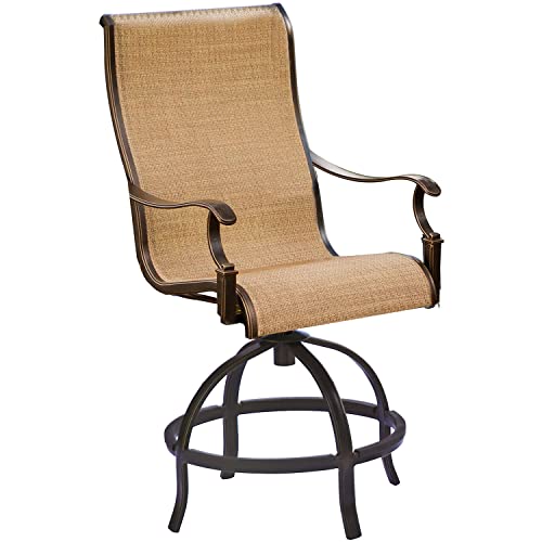 Hanover Manor 7-Piece Outdoor Dining Set with Swivel Chairs and Round Table Tan