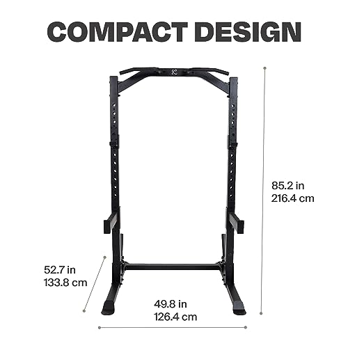 CENTR Half Rack - 7 Gauge Steel Squat Rack with J-Hooks, Pull Up Bar & Weight Storage - Matte Black