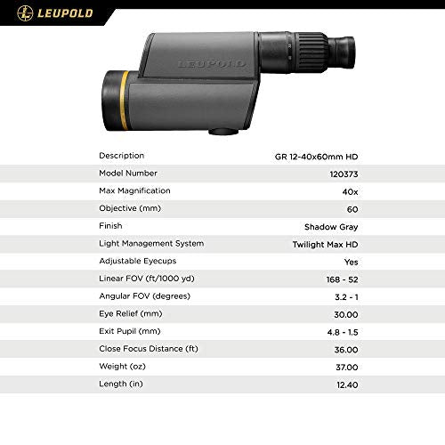 Leupold GR 12-40x60mm Gold Ring Spotting Scope HD Impact Reticle 120373