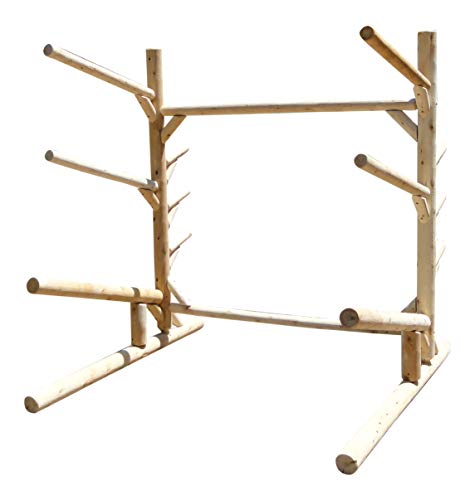 Log Kayak Rack Sunfish Sailboat + 3 Canoes or Kayaks with Boom Rack Natural