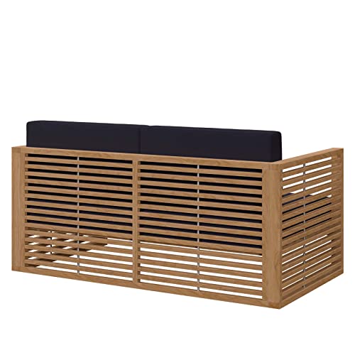 Modway Carlsbad Teak Wood Outdoor Patio Loveseat Natural Navy