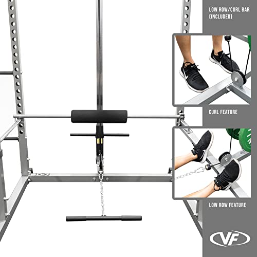 Valor Fitness Power Squat Rack with Lat Pull Attachment and Pull Up Bar Station Black