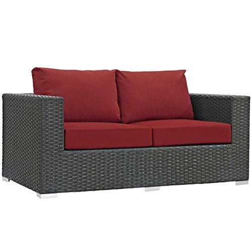 Modway Sojourn Wicker Rattan Outdoor Patio Loveseat Canvas Red