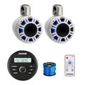 KICKER Marine USB Bluetooth AM/FM Stereo Receiver with 2X 8" LED Tower Speakers White