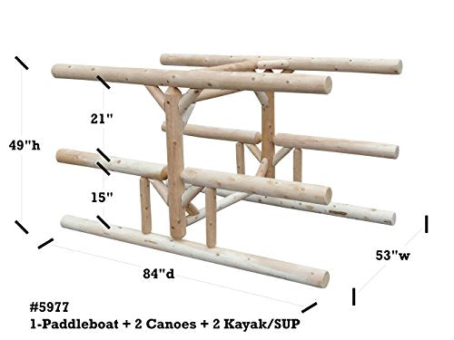Log Kayak Rack 1 Paddle Boat Plus 2 Canoes Plus 2 Kayak or SUP Rack Natural