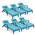 HOMREST Chaise Lounge Chairs Set of 6 PE Rattan Wicker Adjustable Pool Lounger Blue