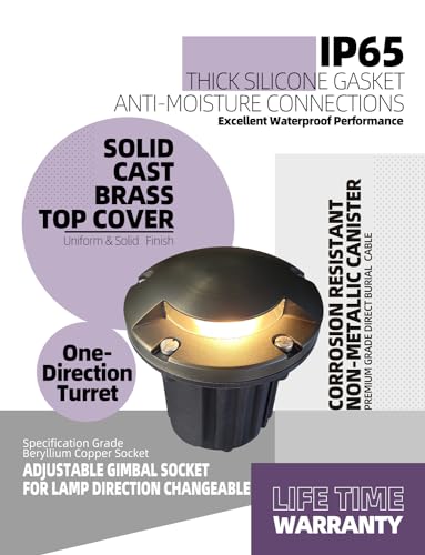 MALORY Brass Top Cover Landscape Well Lights 12V Low Voltage Outdoor In Ground Lights One-Direction Turret 10-Pack with Bulb