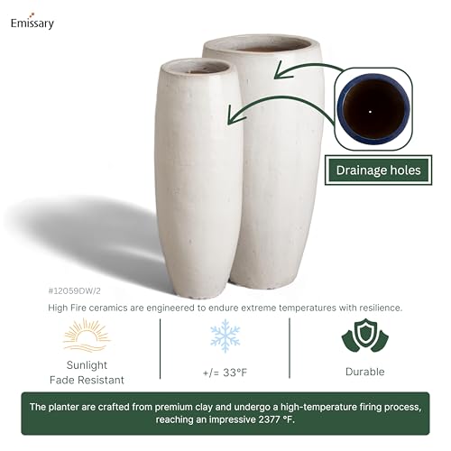 Emissary Distressed White Stoneware Round Jars Set of 2 19in L x 38.5in H