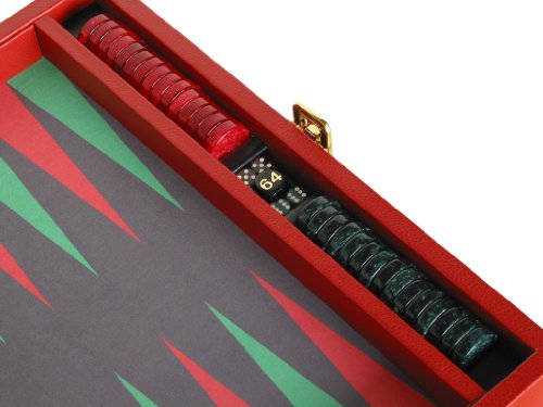 Zaza & Sacci Backgammon Board Game Set 16" Leather/Microfiber Case Red