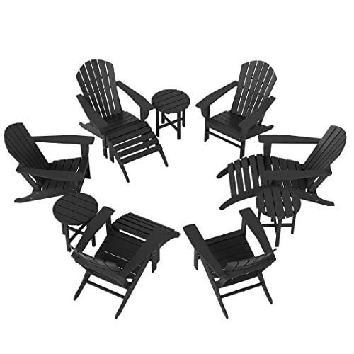 WO WESTIN OUTDOOR 12-Piece Traditional HDPE Adirondack Chair Set with Ottomans and Side Tables Grey