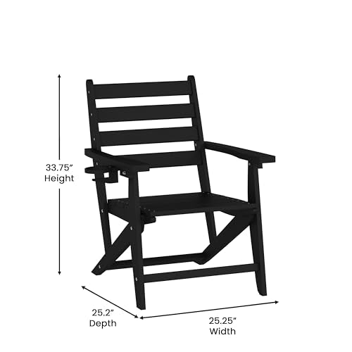 BizChair Commercial 5 Piece Adirondack Dining Set with 48" Round Table and 4 Cupholder Chairs Black