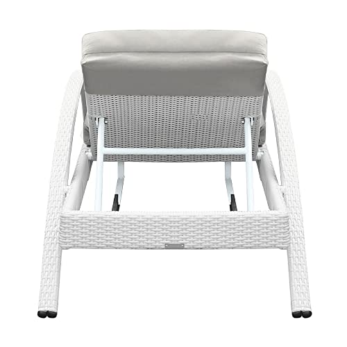 Armen Living Aloha Outdoor Patio Chaise Lounge Chair White Aluminum and Wicker with Gray Cushion