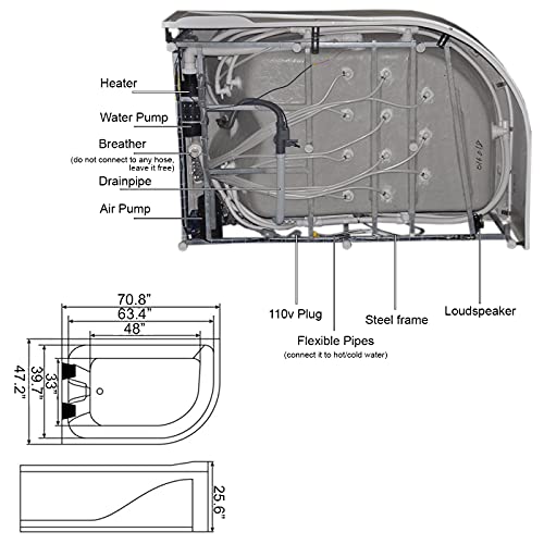 SIMBASHOPPING USA Whirlpool Bathtub Hot Tub Massage Double Pump 2 Persons VERONA with Heater
