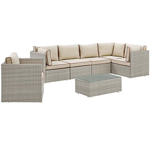 Modway Repose 7-Piece Outdoor Patio Sectional Set Light Gray Beige
