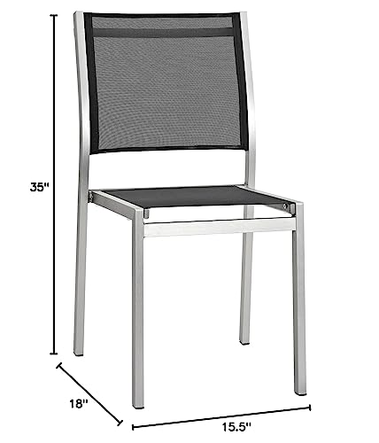 Modway Shore 7-Piece Aluminum Outdoor Patio Dining Table Set Silver Black