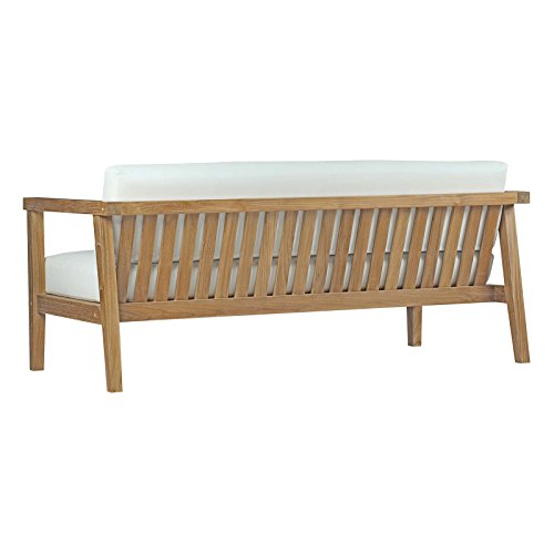 Modway Bayport Teak Wood Outdoor Patio Loveseat Natural White