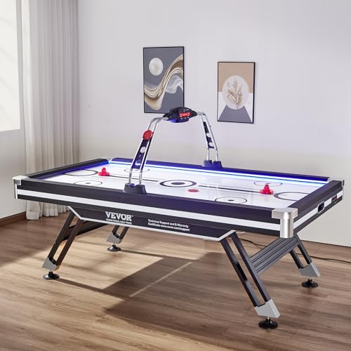 VEVOR Air Hockey Table 89" with Electronic Score System, LED Sports Game, 2 Pushers, 2 Pucks - Black and White