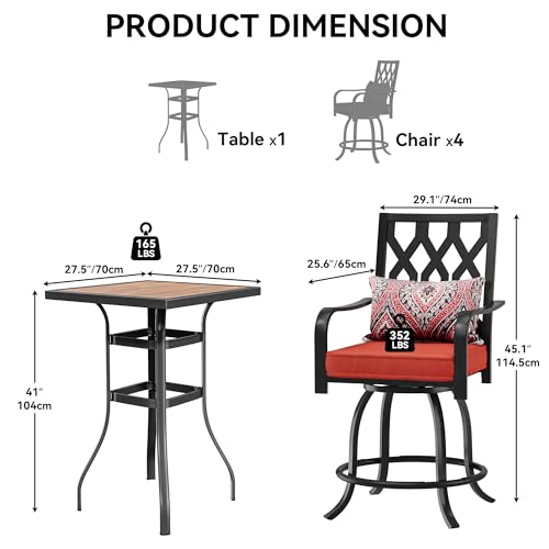 YITAHOME 5 Piece Outdoor Bar Height Table and Chairs Set Red